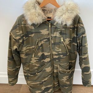 Zara camouflage jacket with fur